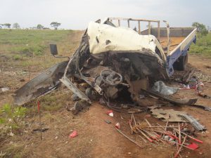 Truck damaged by AVM explosion in Angola. Photo: HALO TRUST